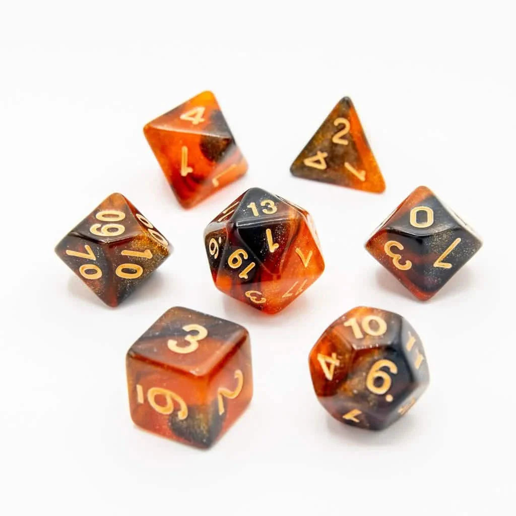 Golden Licorice | Soft Edge Dice | Acrylic | 7 Piece Set