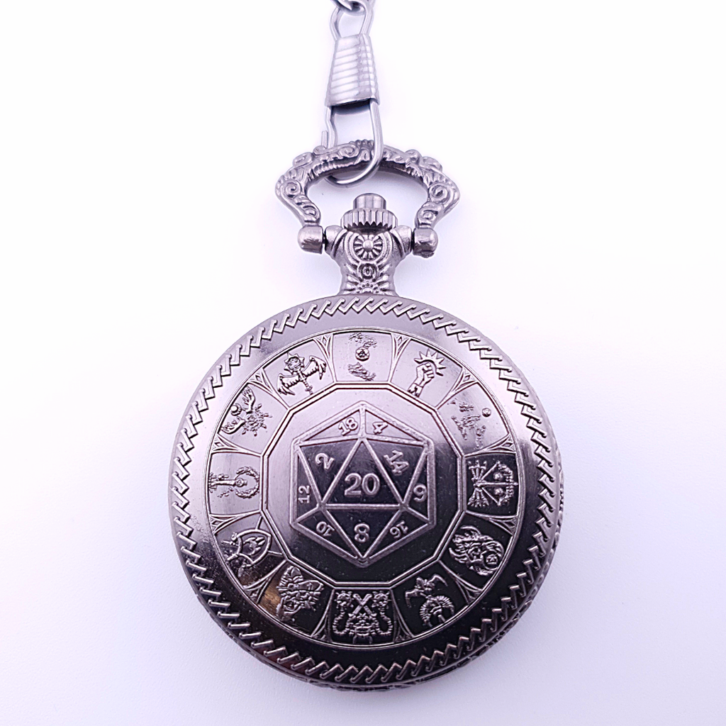Adventurer's Cache | Pocket Watch Dice Case | Mini Dice | Ancient Silver