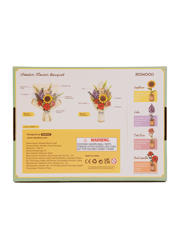 Robotime Rowood Wooden Flower Bouquet 3D Puzzle - 581 Piece DIY Craft Kit