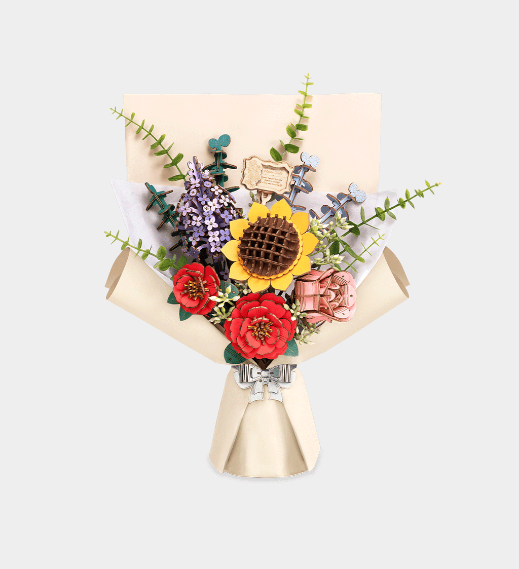 Robotime Rowood Wooden Flower Bouquet 3D Puzzle - 581 Piece DIY Craft Kit