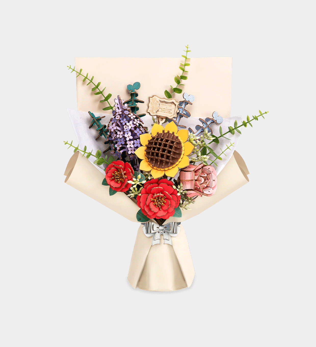 Robotime Rowood Wooden Flower Bouquet 3D Puzzle - 581 Piece DIY Craft Kit