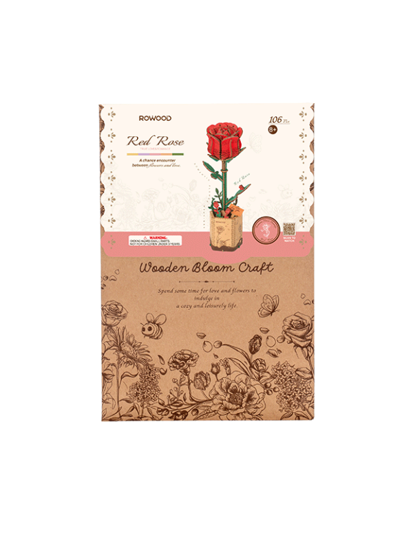 Snaps Red Rose 3D Wooden Puzzle - DIY Flower Craft Kit Home Decor