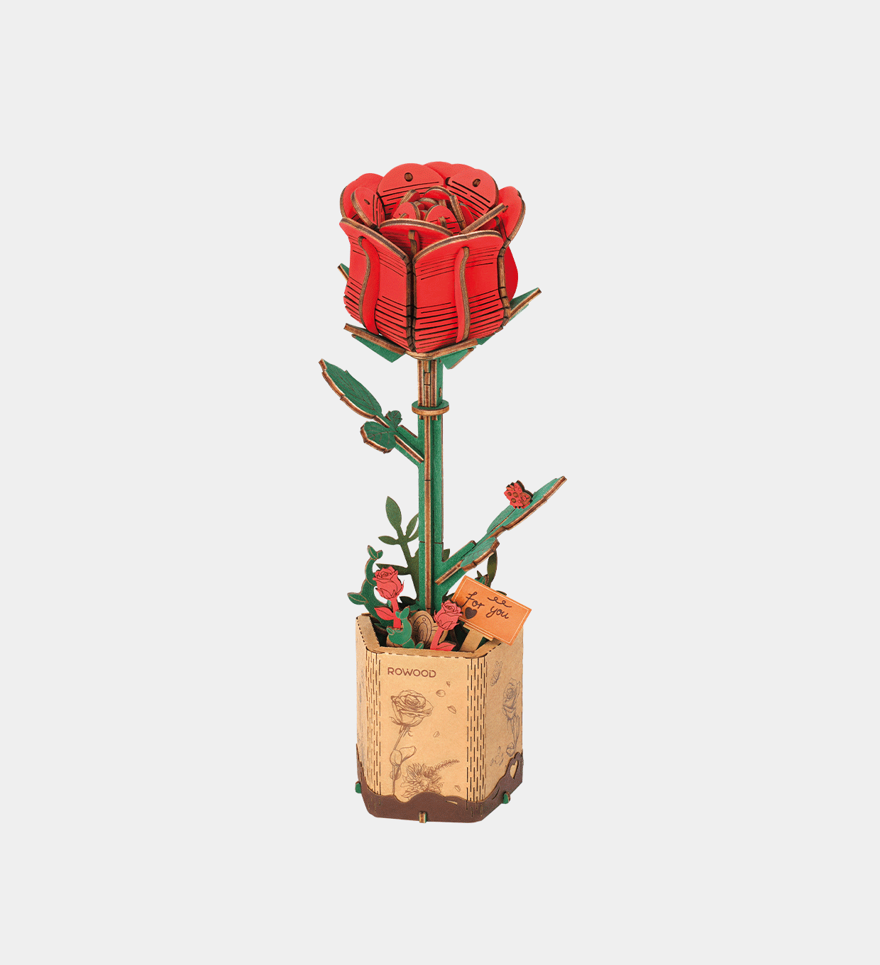 Snaps Red Rose 3D Wooden Puzzle - DIY Flower Craft Kit Home Decor