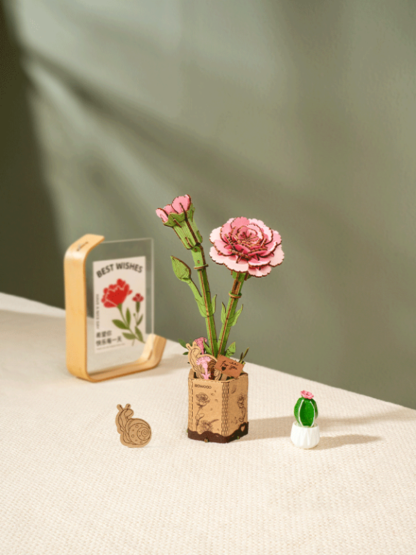 Snaps Robotime Rowood Pink Carnation 3D Wooden Puzzle Craft Kit