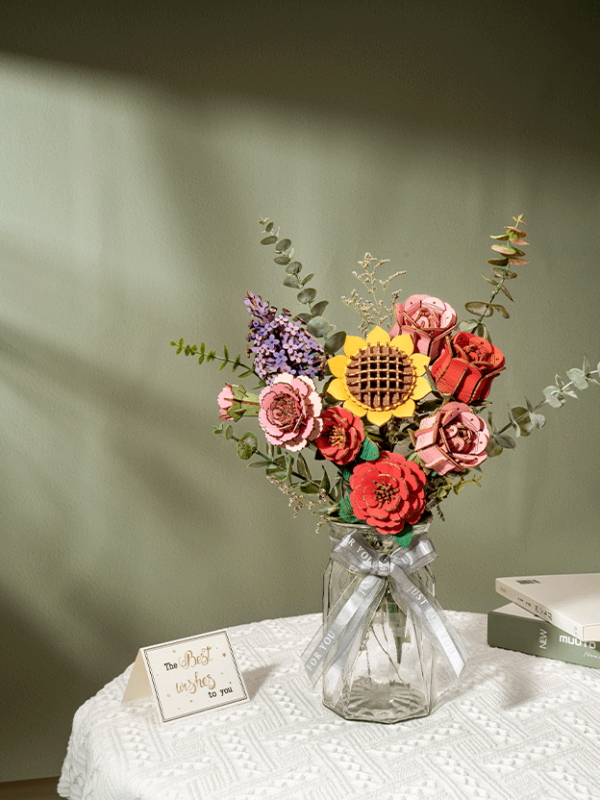 Robotime Rowood Wooden Flower Bouquet 3D Puzzle - 581 Piece DIY Craft Kit