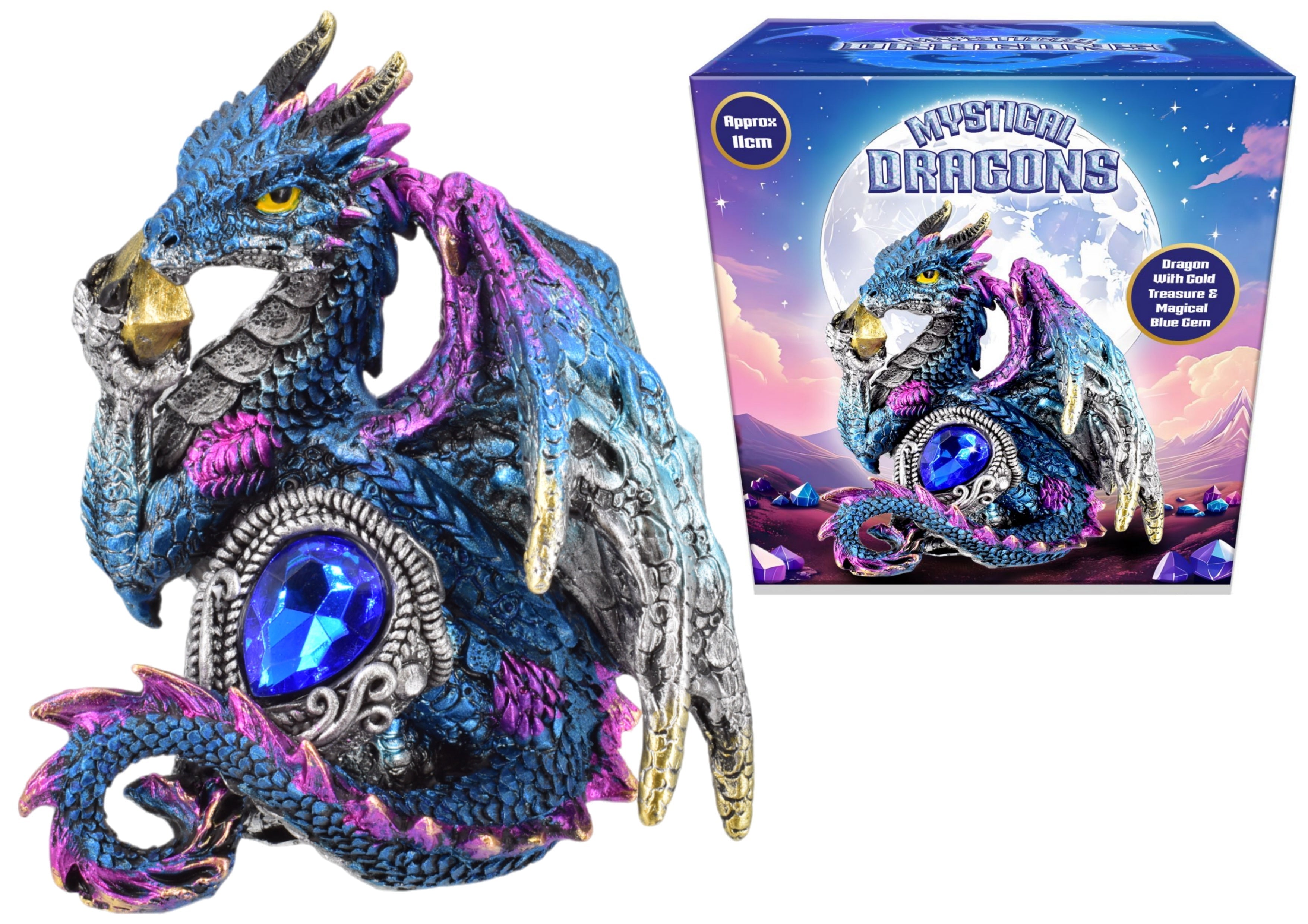 Snaps 11cm Dragon Figurine with Blue Gemstone – Fantasy Desk Ornament