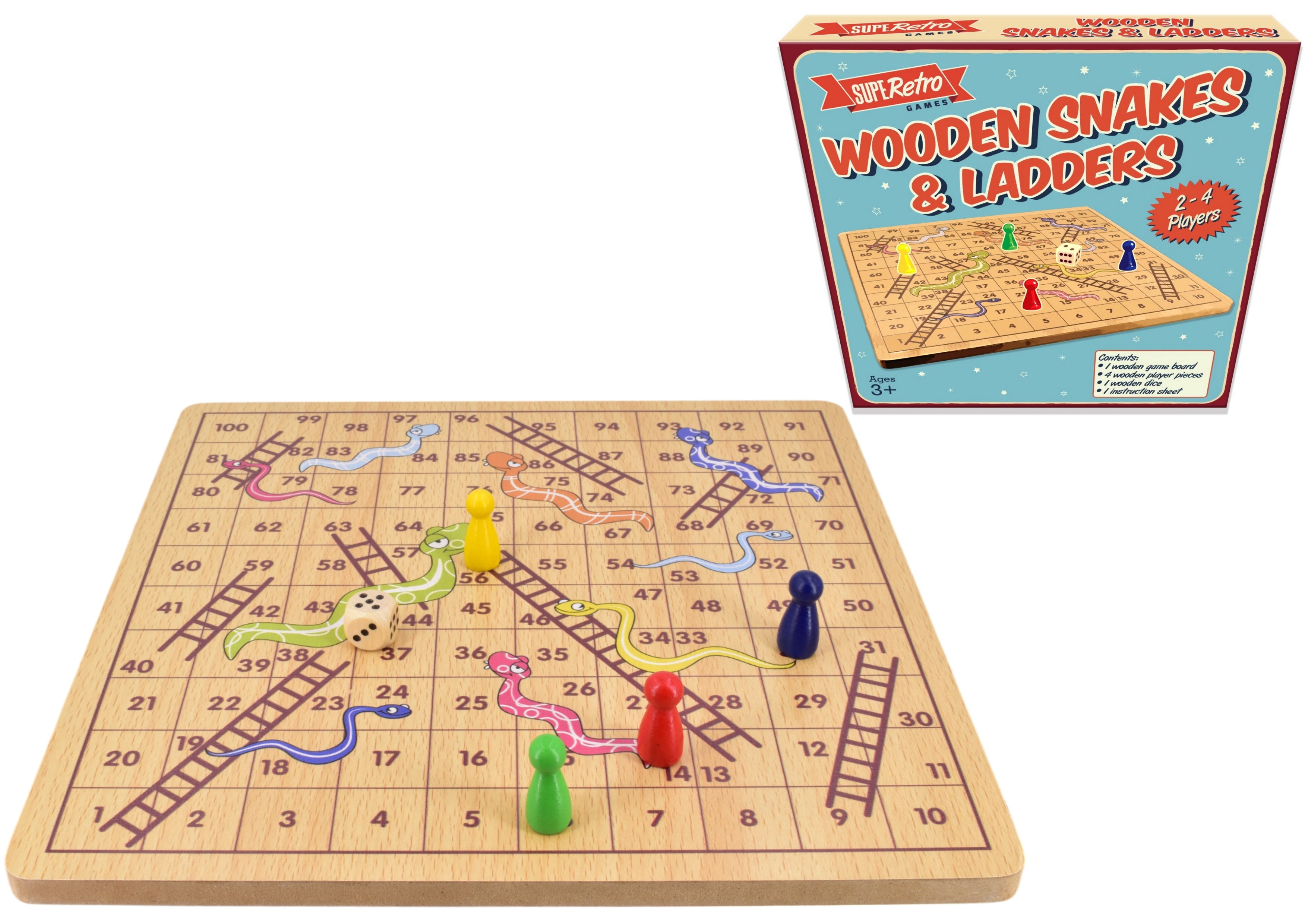 Snakes and Ladders Retro Wooden Board Game by Snaps – Vintage Style