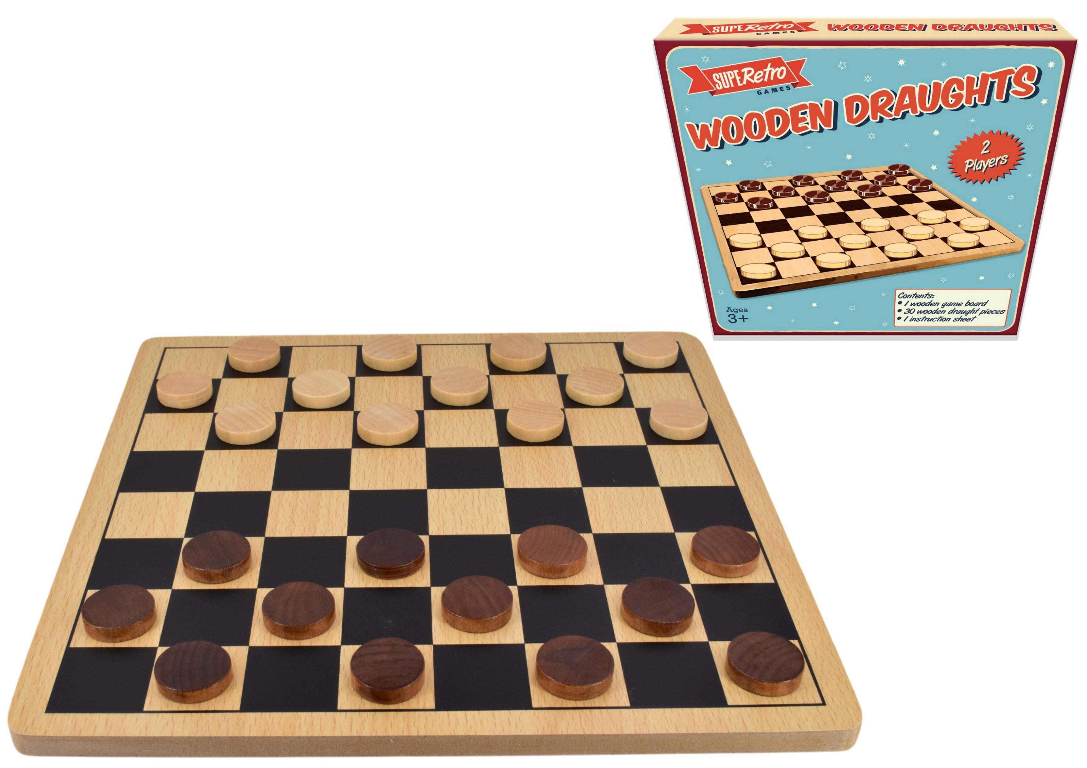 Snaps Retro Wooden Board Draughts – Classic Strategy Family Game