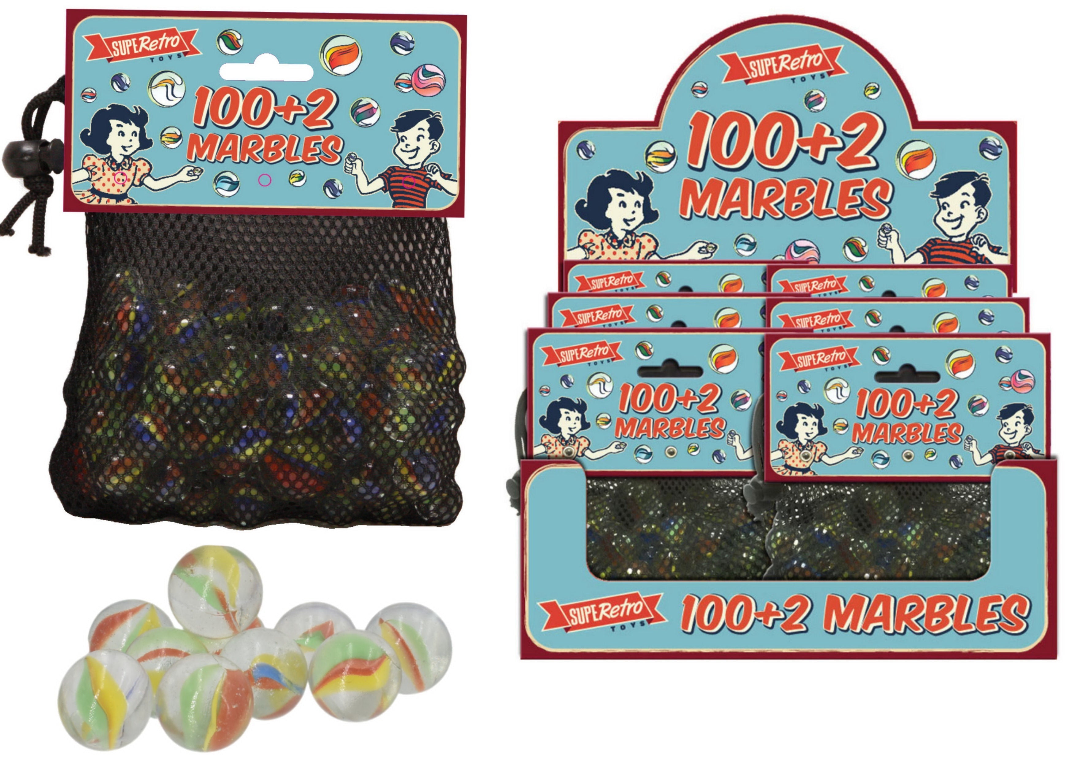 Snaps Retro Glass Marbles Set - 102 Piece Bulk Pack in Net Bag