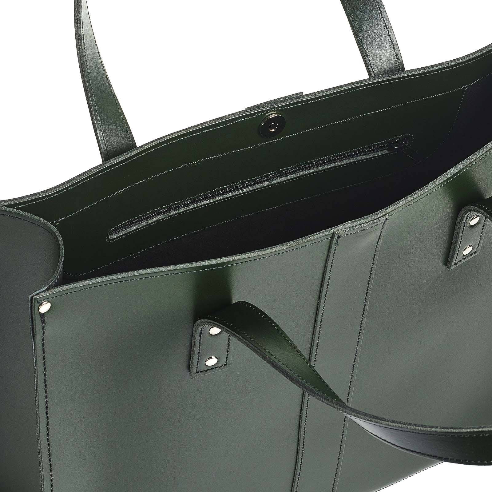 Handmade Leather Shopper - Ivy Green