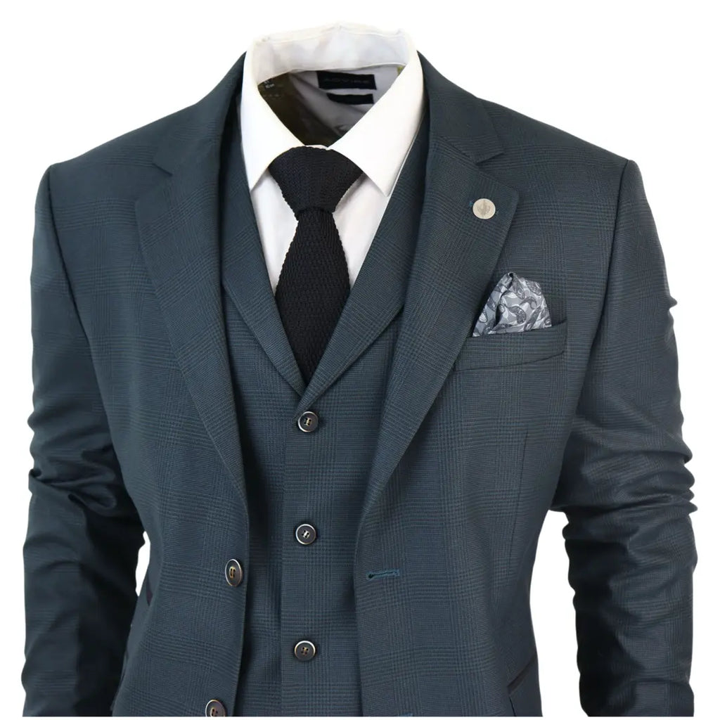 AK-07 - Men's 3 Piece Olive Check Suit