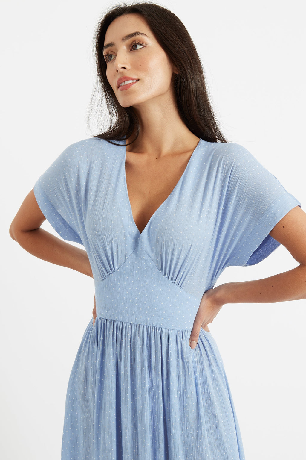Unity Petite Dot V-Neck Midi Dress