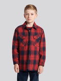Boys Check Lined Shacket in Haute Red