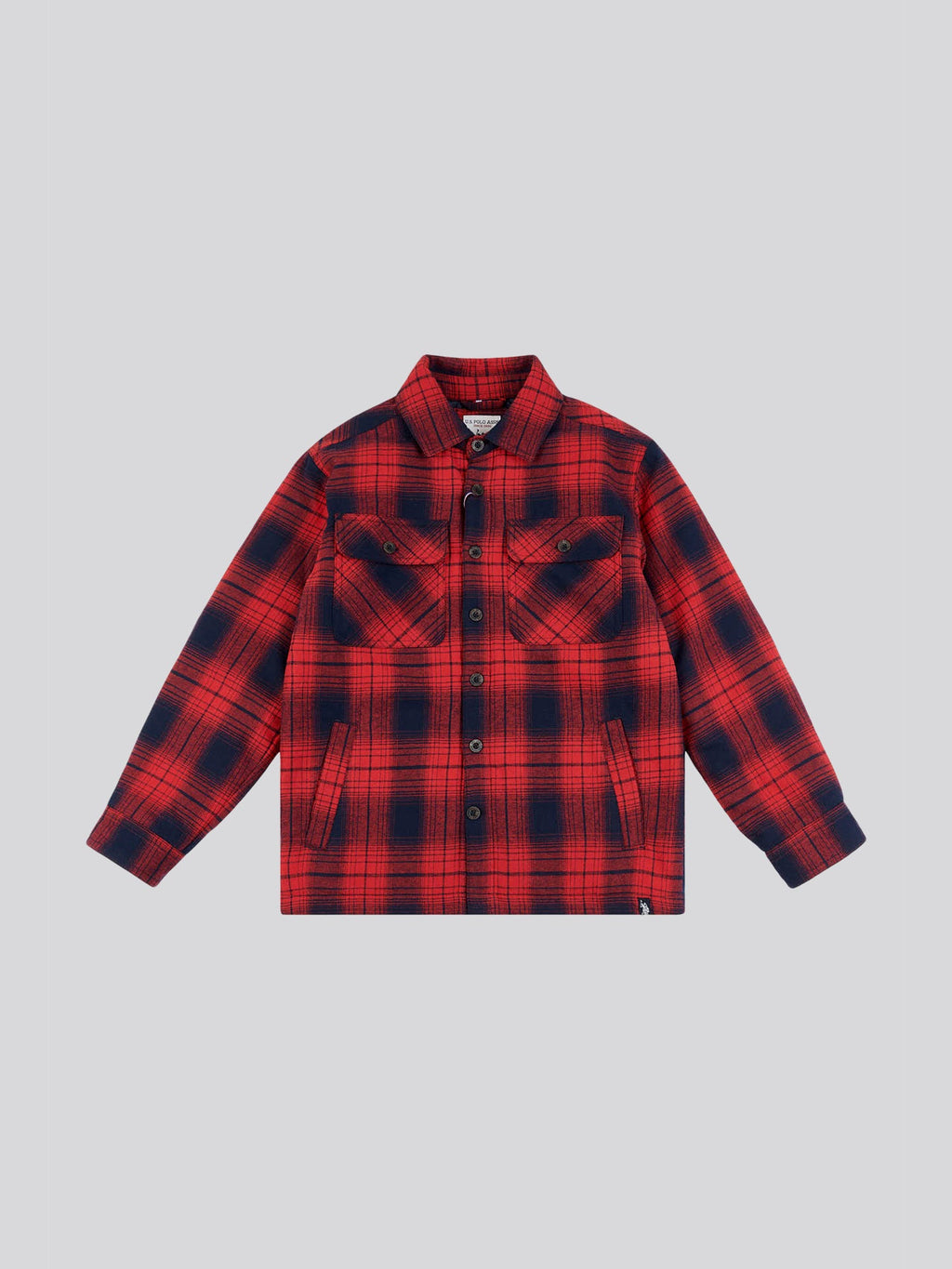 Boys Check Lined Shacket in Haute Red