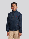 Boys Cotton Twill Harrington Jacket in Dark Sapphire Navy / Haute Red DHM