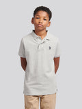 Boys Double Horsemen Polo Shirt in Mid Grey Marl