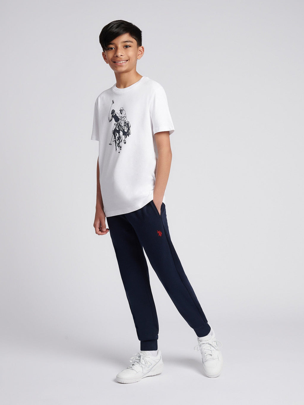 Boys Double Horsemen Jogger in Dark Sapphire Navy / Haute Red DHM