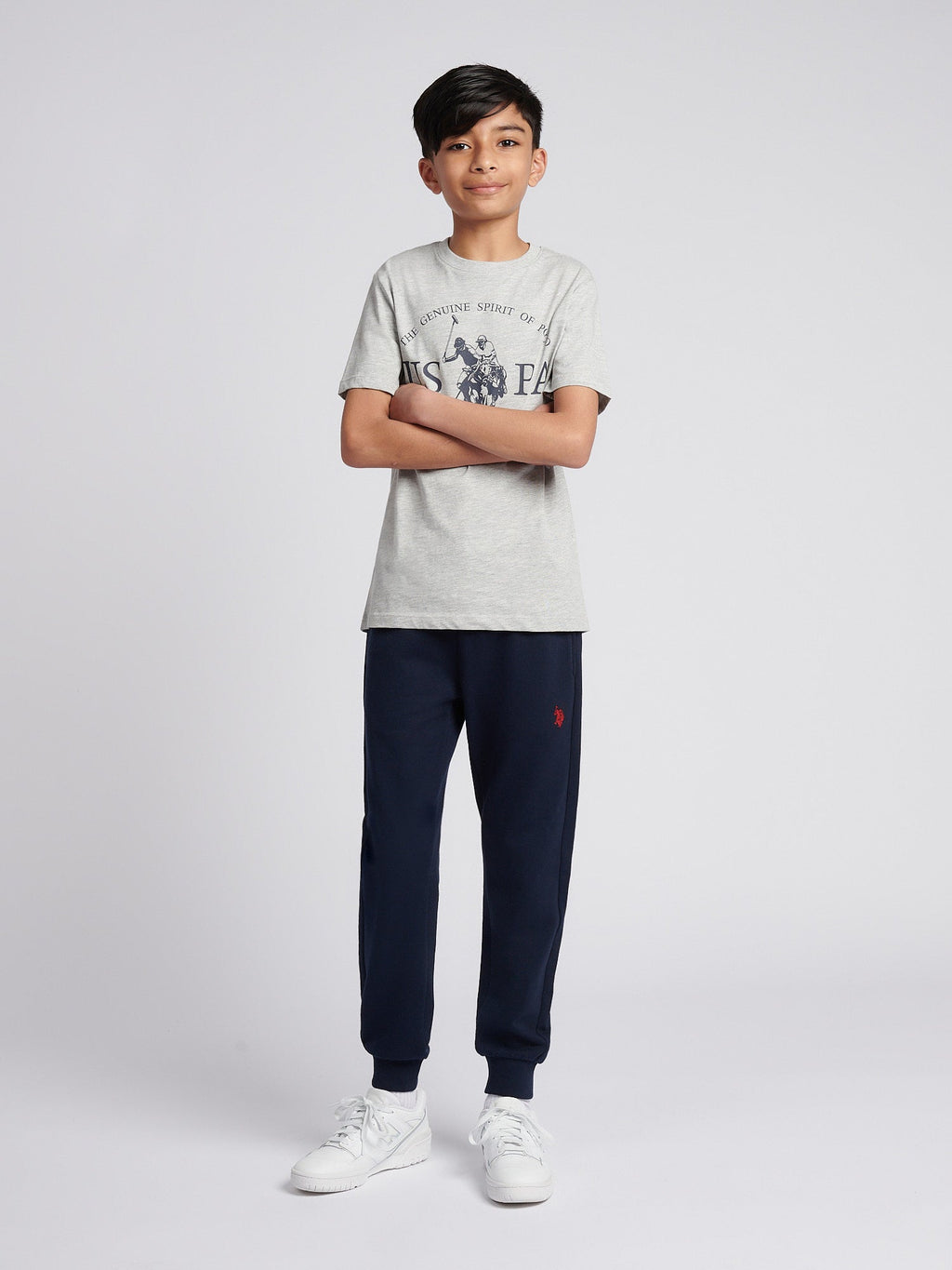 Boys USPA Print Graphic T-Shirt in Mid Grey Marl