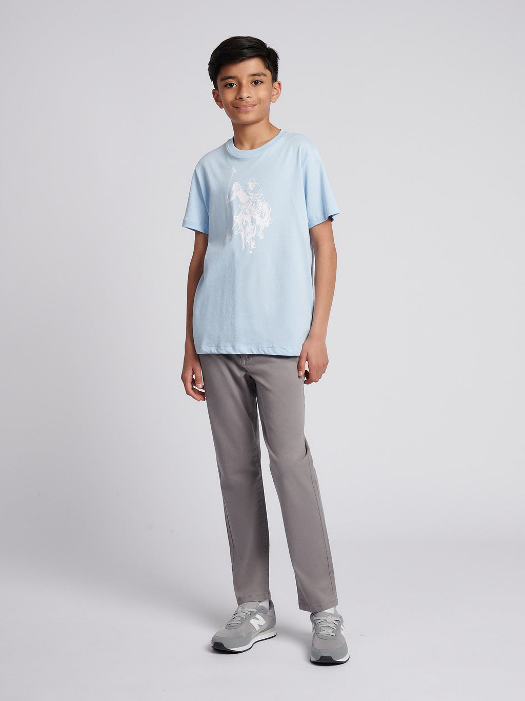 Boys Double Horsemen Graphic T-Shirt in Chambray Blue