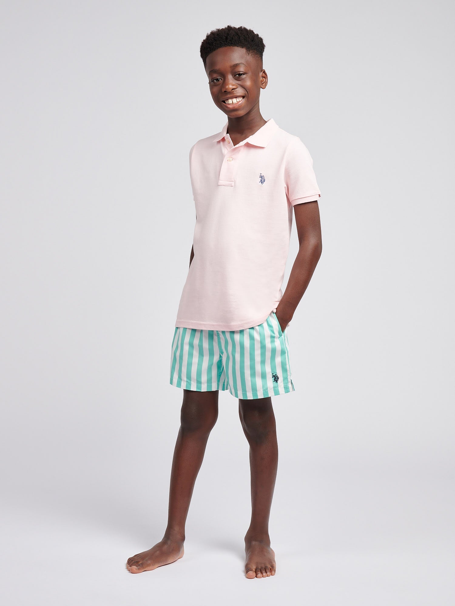 Boys Stripe Swim Short in Pool Blue