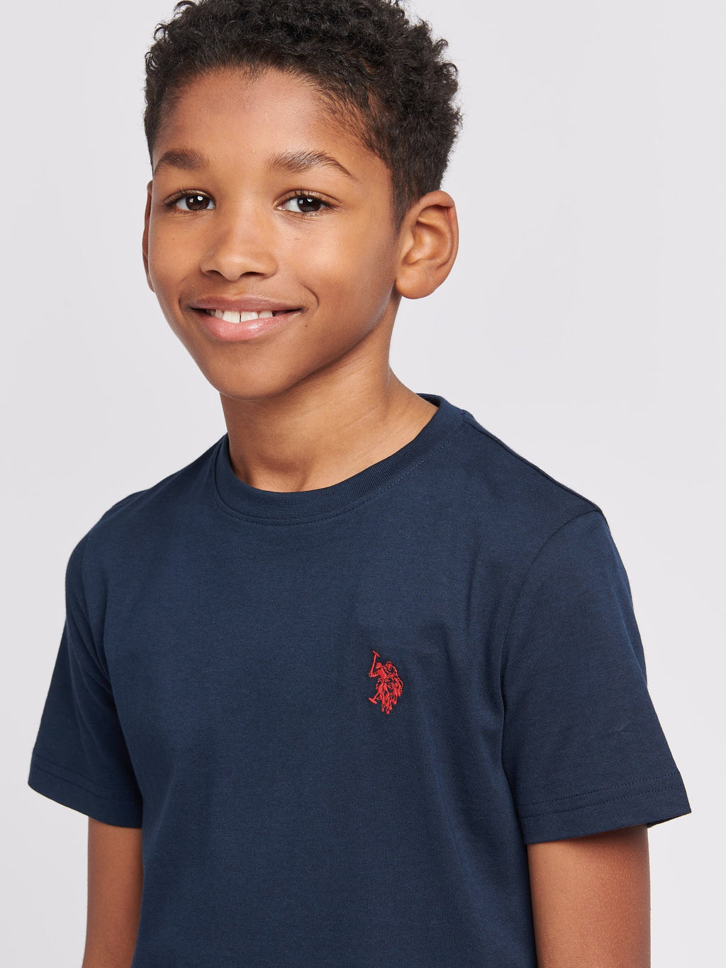 Boys Texture Double Horsemen T-Shirt Dark Sapphire Navy / Haute Red DHM