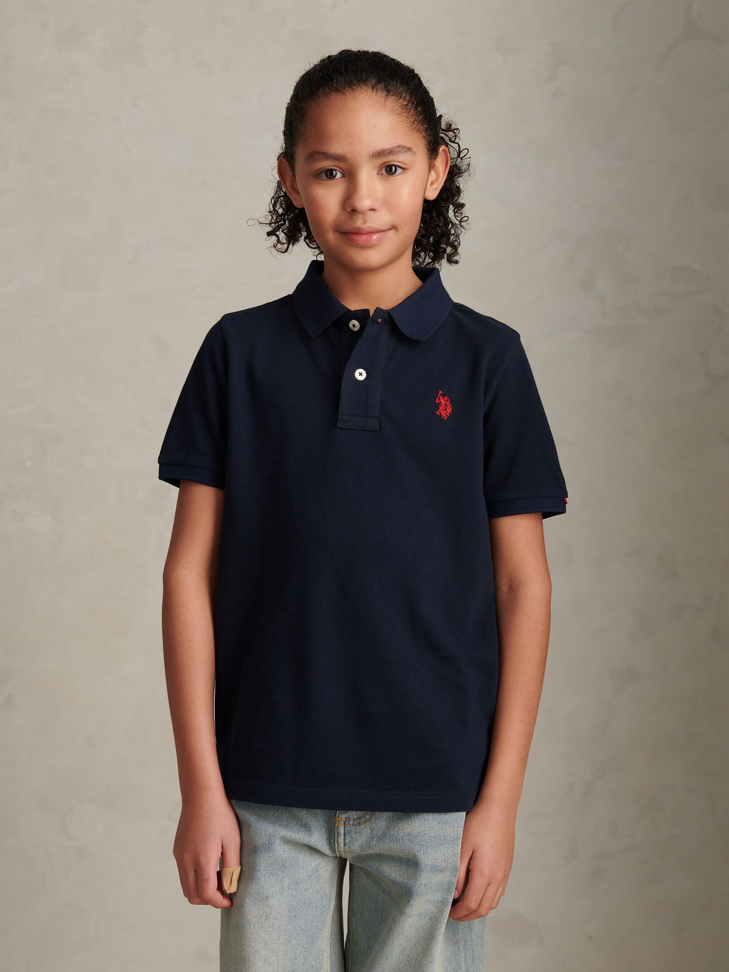 Boys Double Horsemen Polo Shirt Dark Sapphire Navy / Haute Red DHM