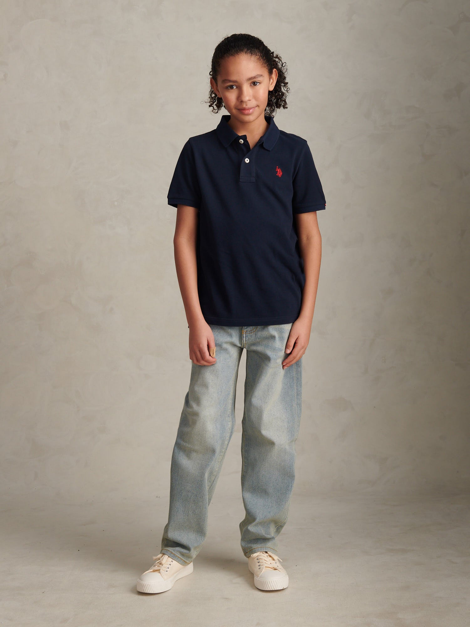 Boys Double Horsemen Polo Shirt Dark Sapphire Navy / Haute Red DHM