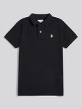 Boys Double Horsemen Polo Shirt Black Bright White DHM