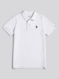 Boys Double Horsemen Polo Shirt White / Dark Sapphire Navy DHM