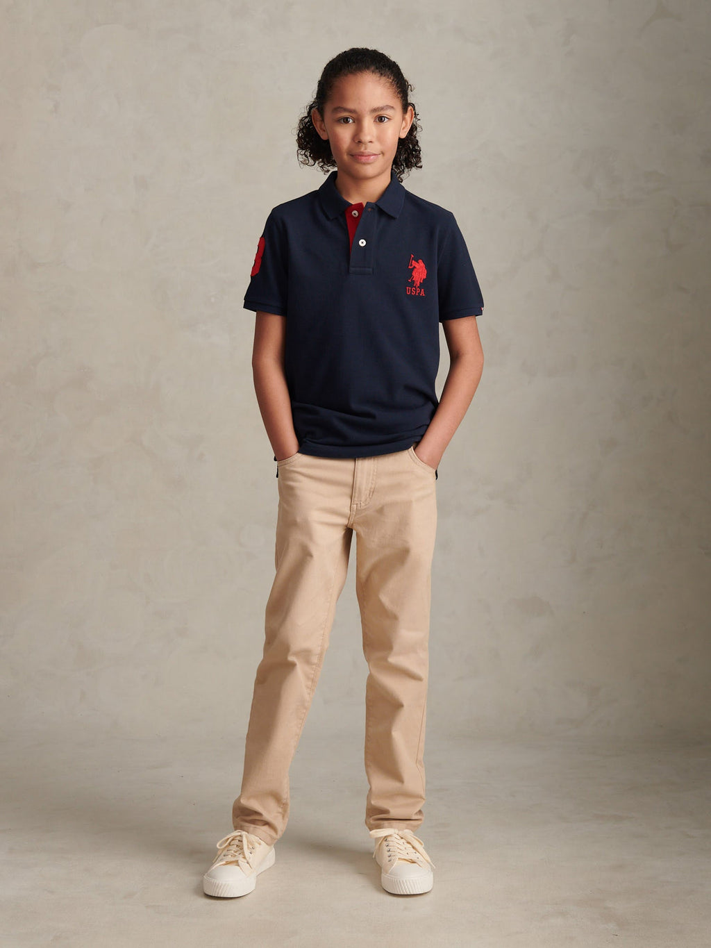 Boys Player 3 Polo Shirt Dark Sapphire Navy / Haute Red DHM