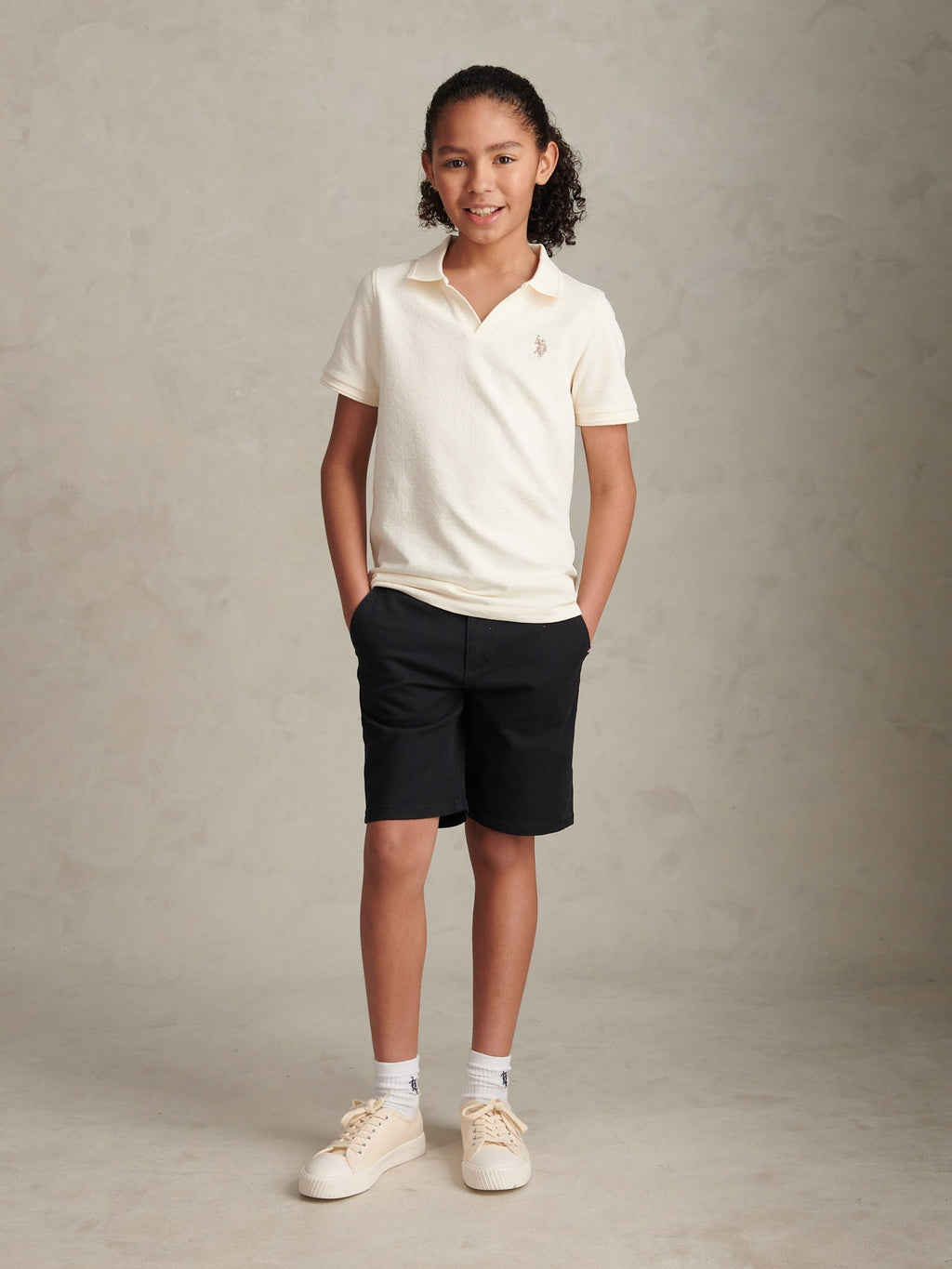 Boys Classic Chino Short Black Bright White DHM