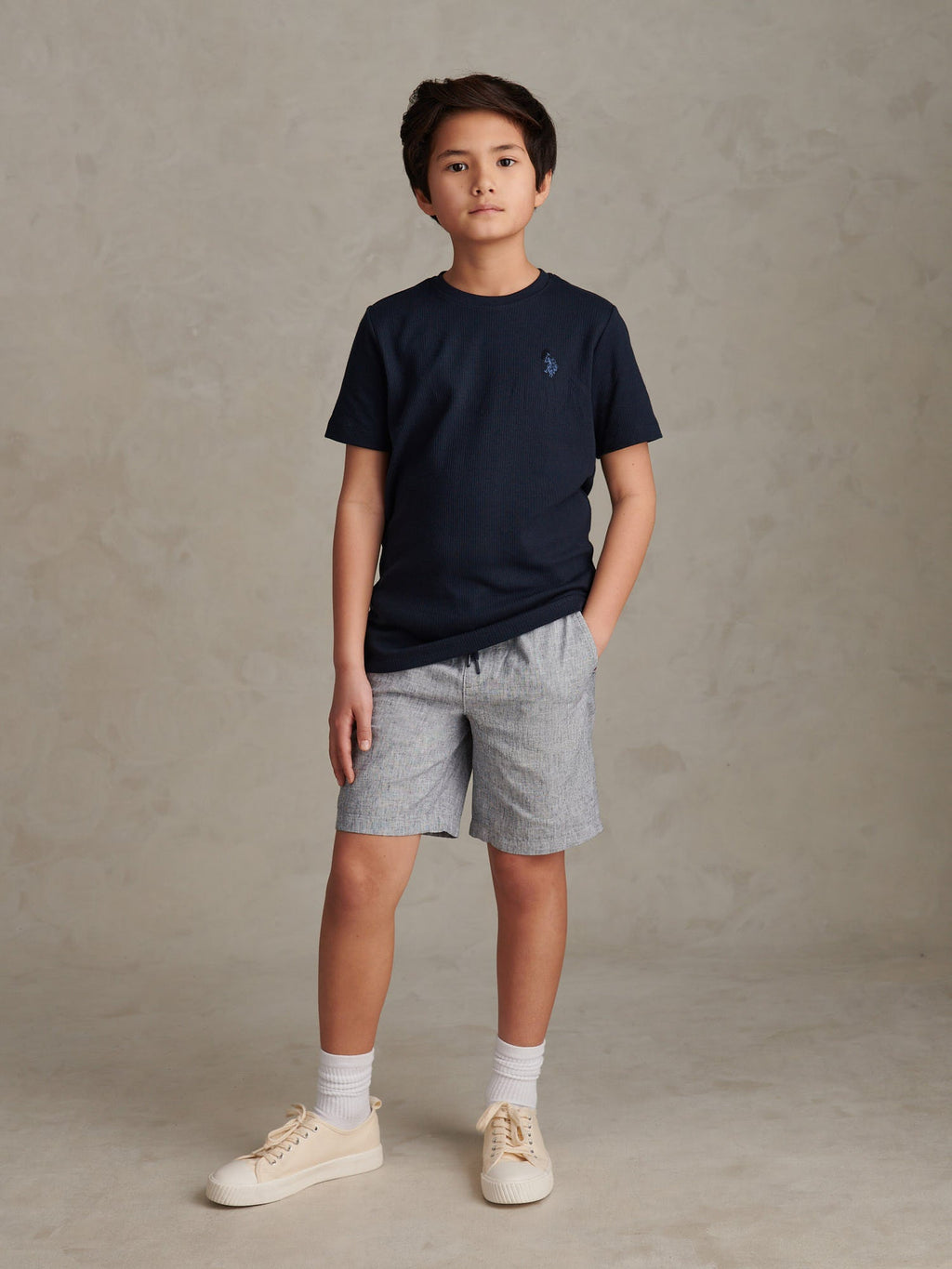 Boys Vertical Texture T-Shirt Dark Sapphire Navy / Moonlight Blue DHM
