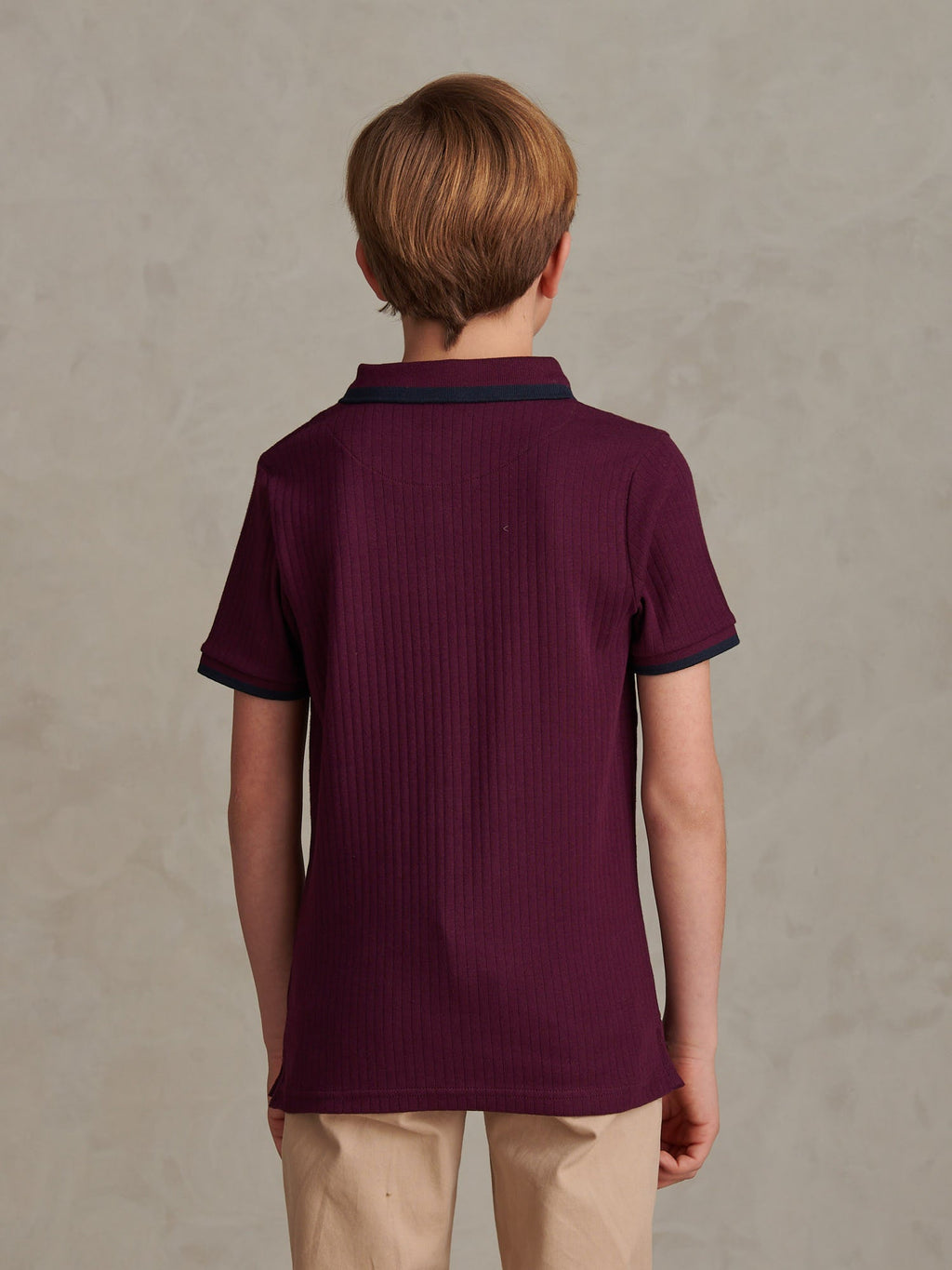 Boys Rib Texture Polo Shirt in Grape Wine