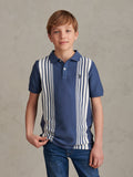 Boys Vertical Stripe Polo Shirt in Vintage Indigo