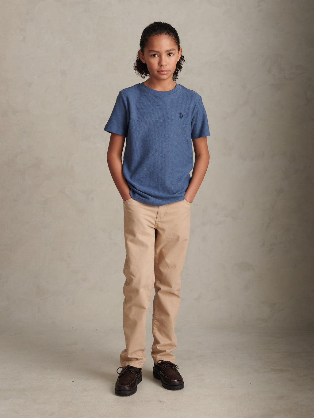 Boys Herringbone Texture T-Shirt in Vintage Indigo