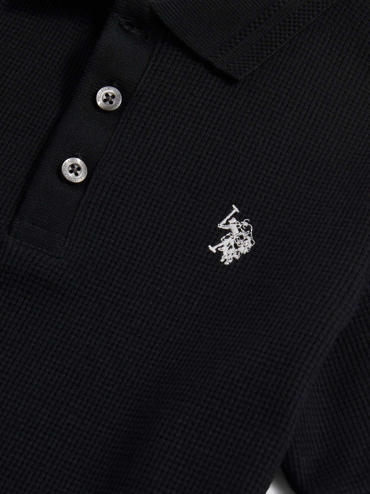 Boys Waffle Texture Polo Shirt in Black