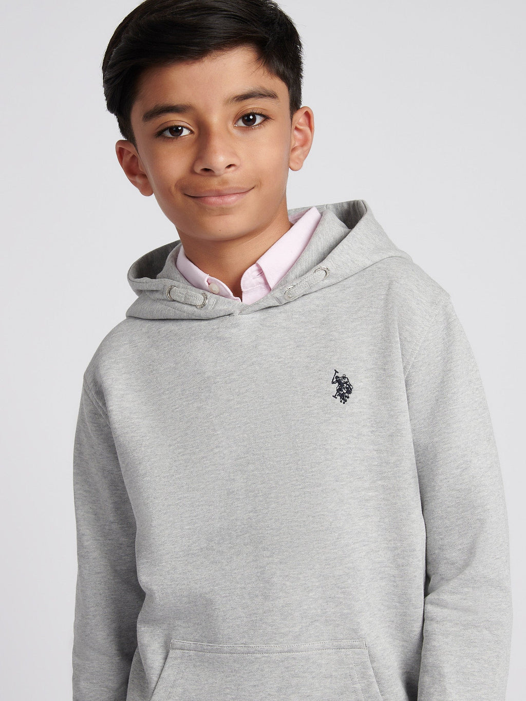 Boys Double Horsemen Hoodie Mid Grey Marl