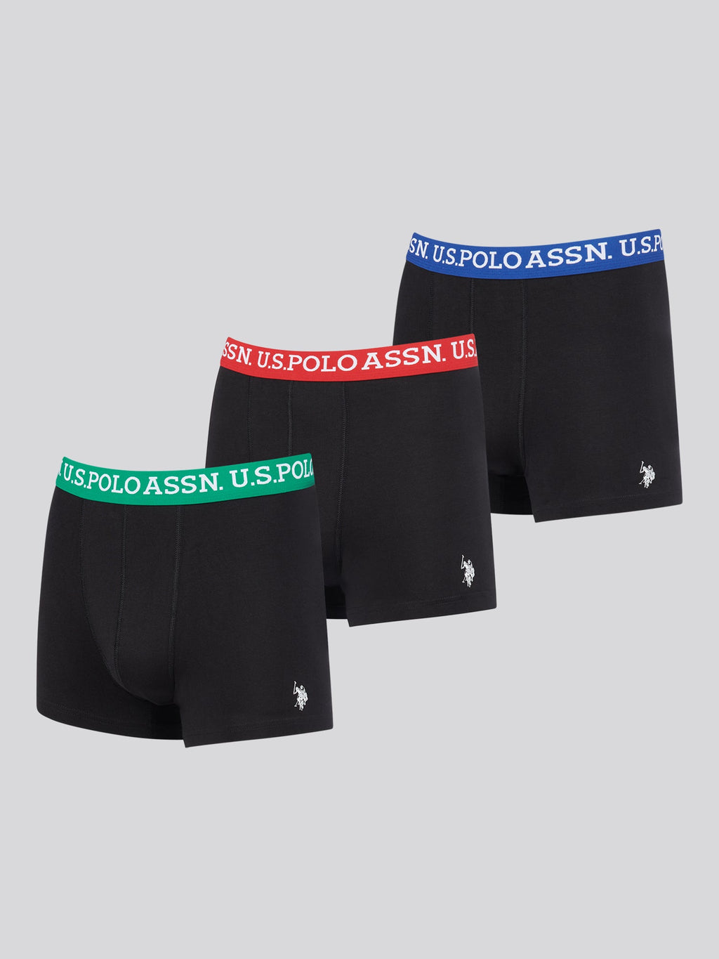 Boys USPA Contrast Waistband Trunk 3 Pack in Black