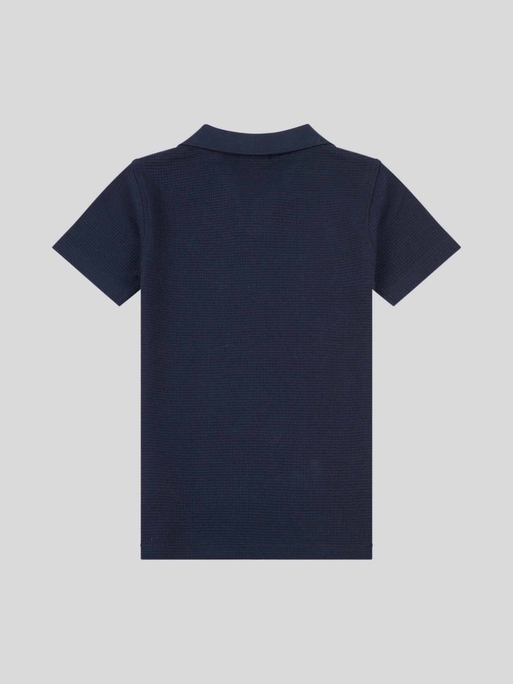 Boys Waffle Texture Open Collar Polo Shirt in Dark Sapphire Navy / Moonlight Blue DHM