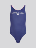 Girls Sport Logo Swimsuit in Medieval Blue