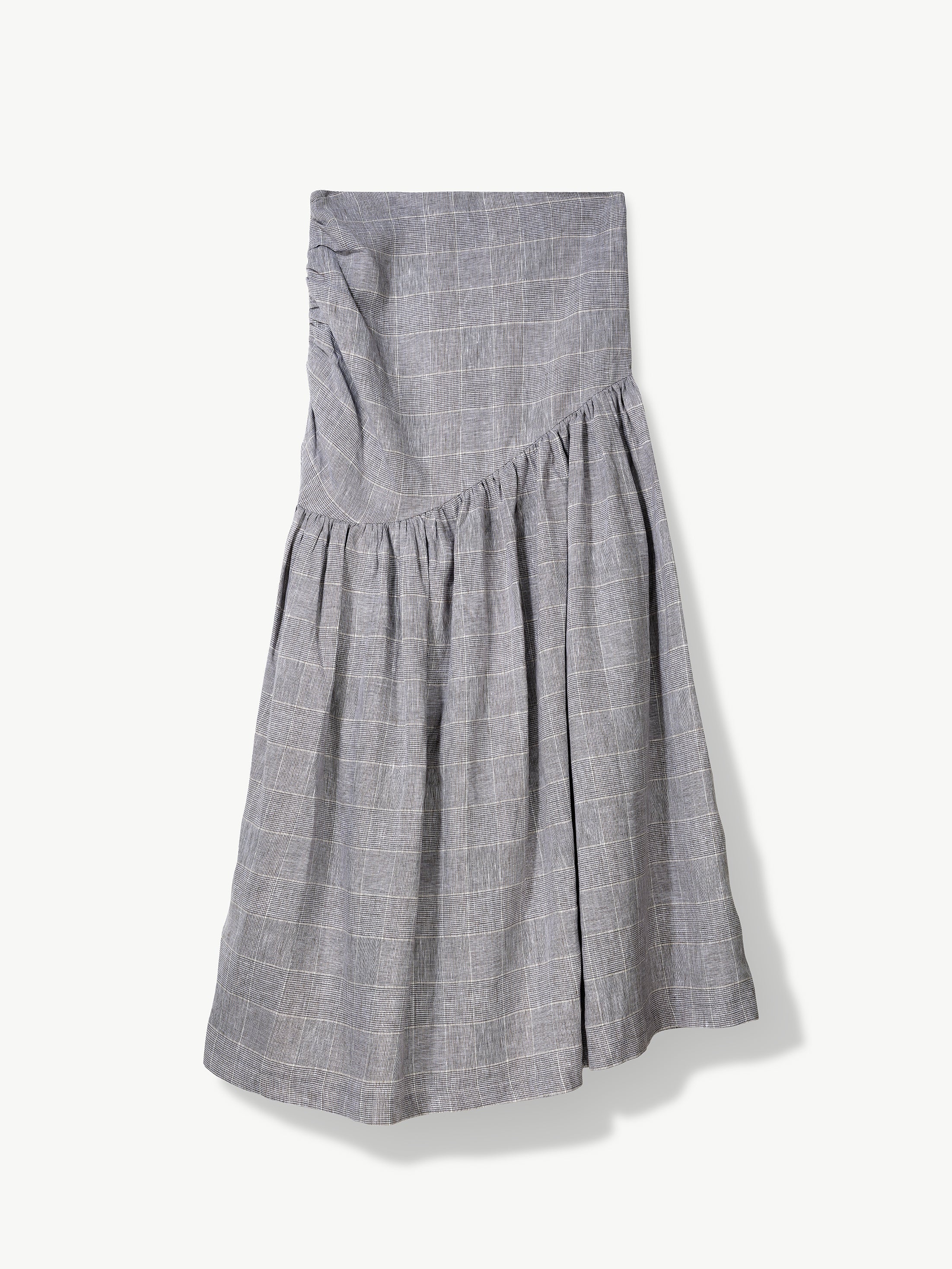 No More Nobody Hilda Organic Irish Linen Gathered Maxi Skirt – Grey Check