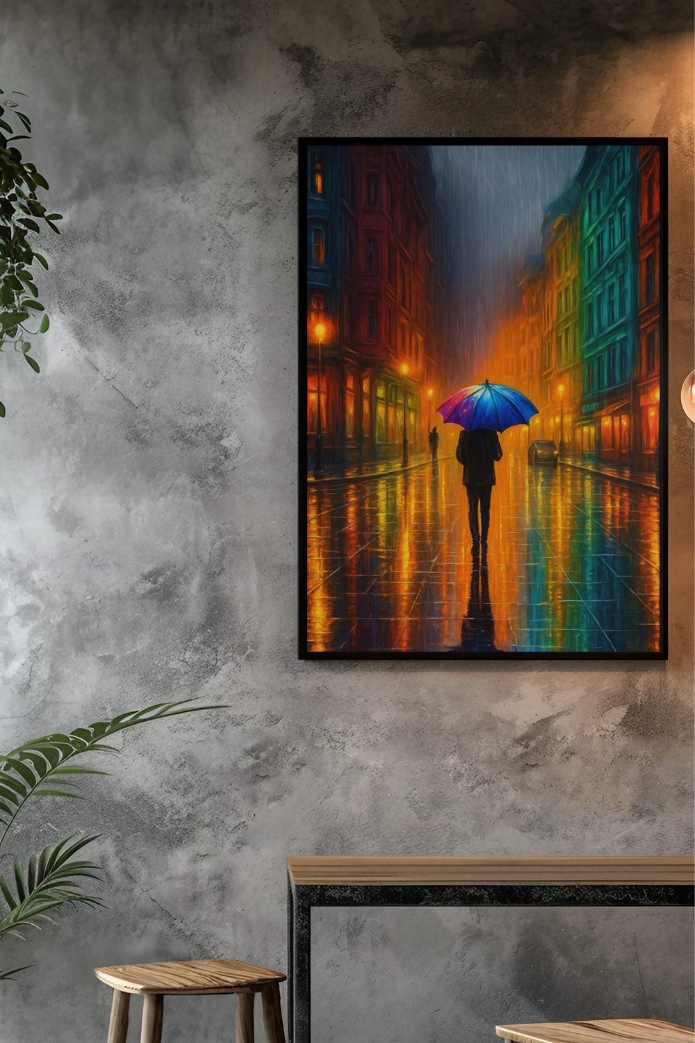 Reflections in the Rain Wall Art – Moody Urban Street Scene Poster