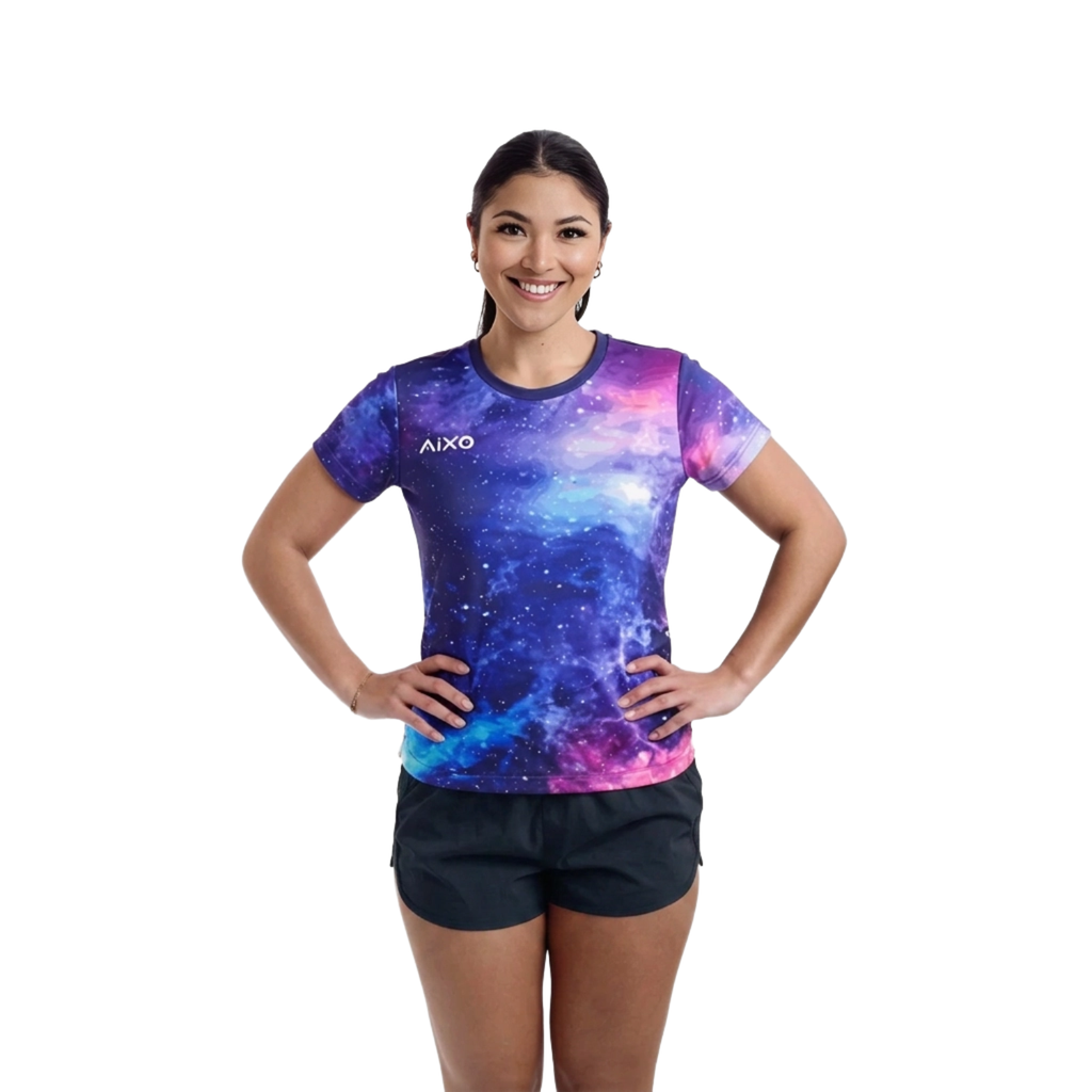 AIXO Spaceballs Women's Galaxy Performance T-Shirt - Purple Nebula