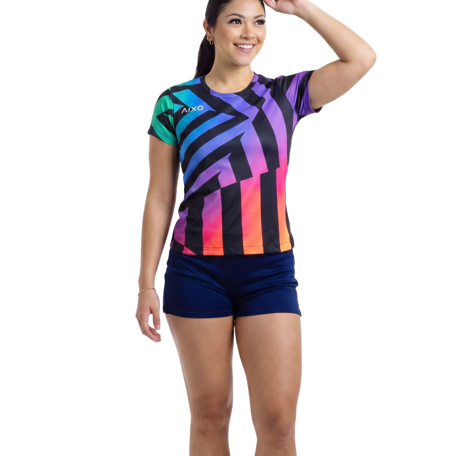 AIXO Rainbow Chaos Women's Performance T-Shirt | Recycled Black