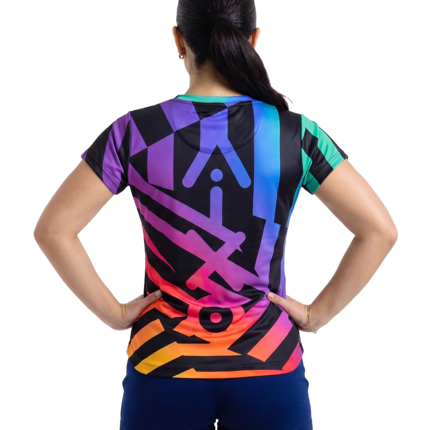 AIXO Rainbow Chaos Women's Performance T-Shirt | Recycled Black