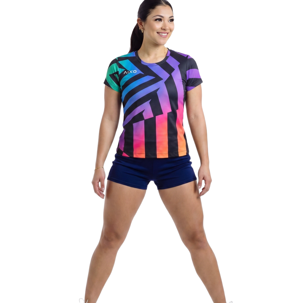 AIXO Rainbow Chaos Women's Performance T-Shirt | Recycled Black