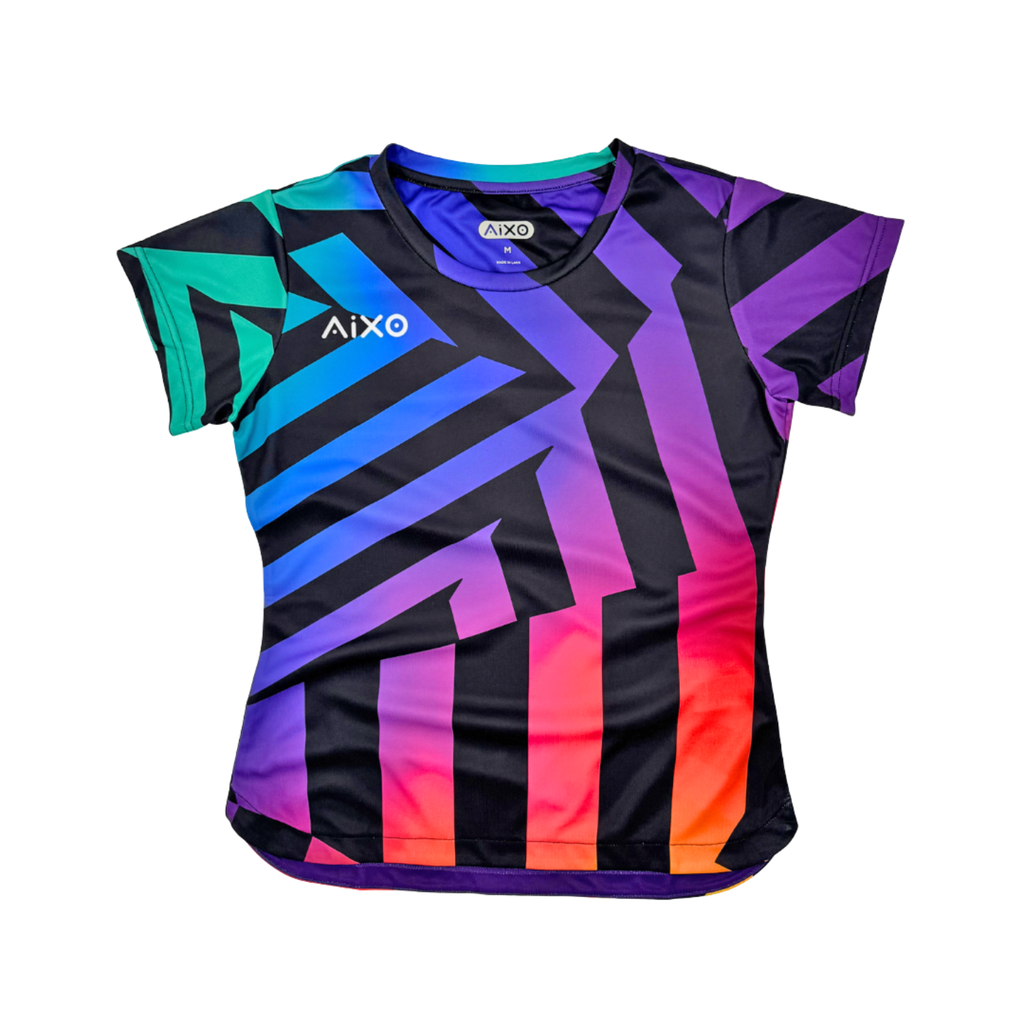 AIXO Rainbow Chaos Women's Performance T-Shirt | Recycled Black