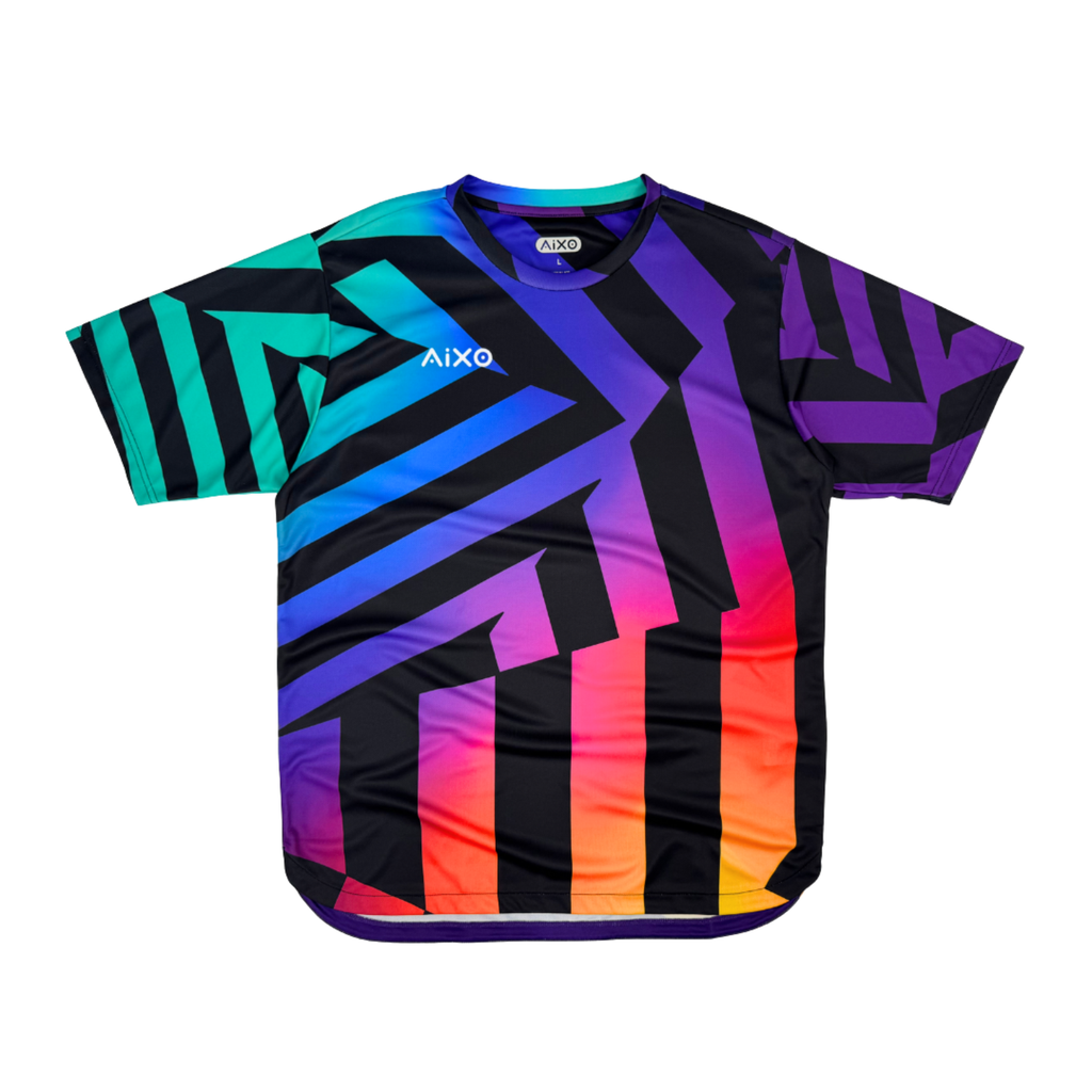 AIXO Rainbow Chaos Men's Performance T-Shirt | Recycled Black Sportswear