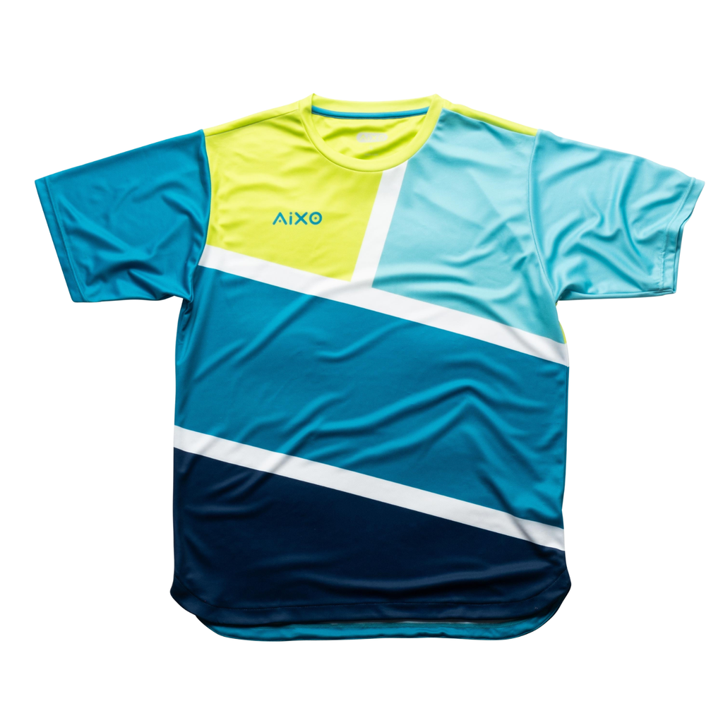 AIXO Court Men's Performance T-Shirt | Teal Geometric Recycled Poly