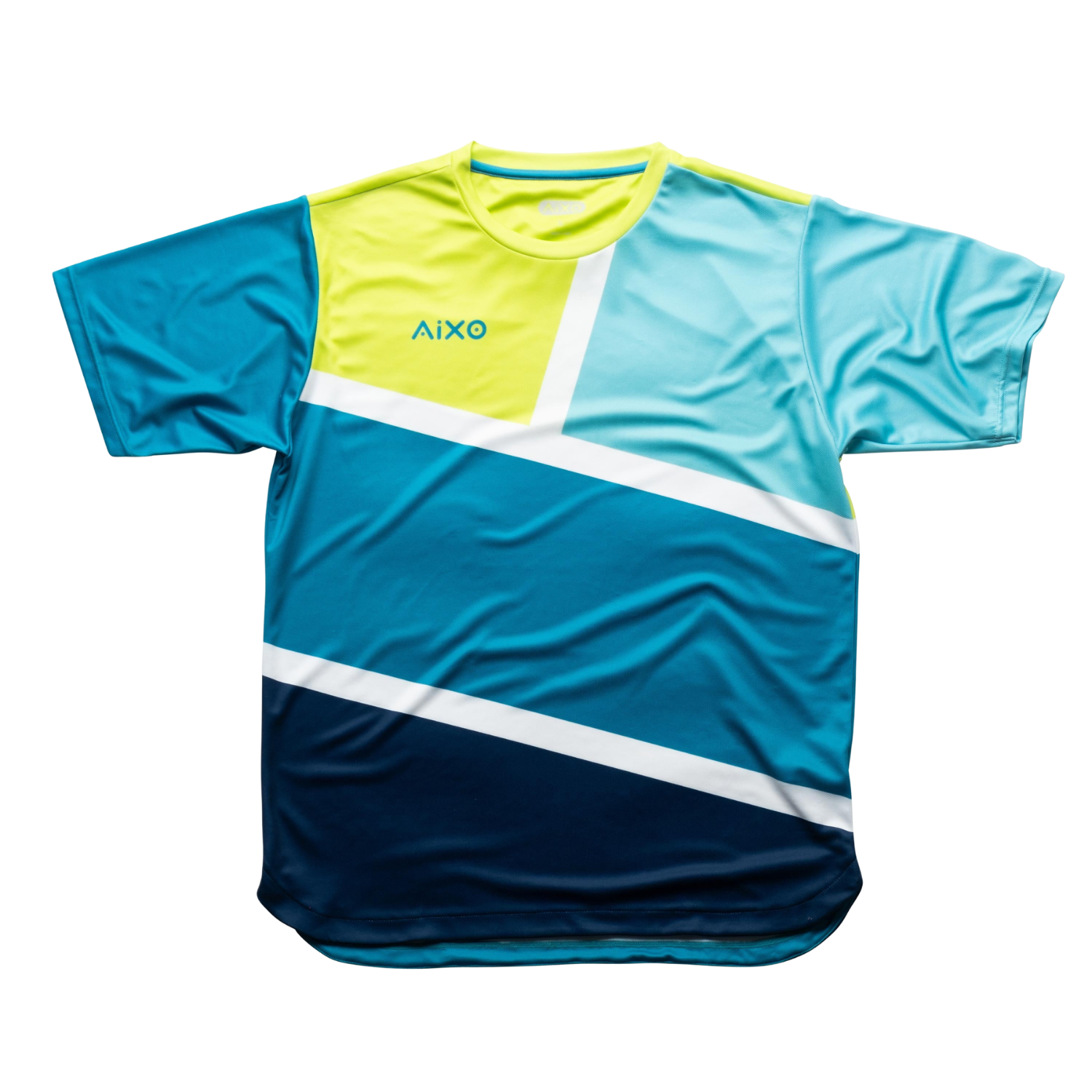 AIXO Court Men's Performance T-Shirt | Teal Geometric Recycled Poly